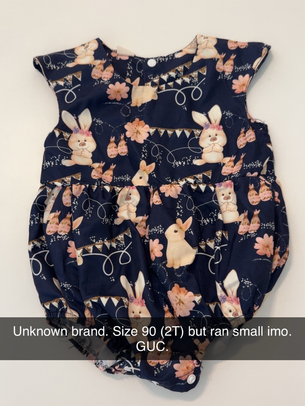 Navy Bunny Print Baby Bubble Romper